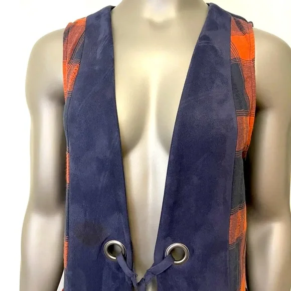 BCBGenerstion Buffalo Plaid Vest Duster Womens M Sleeveless Red Blue Western - Picture 8 of 10